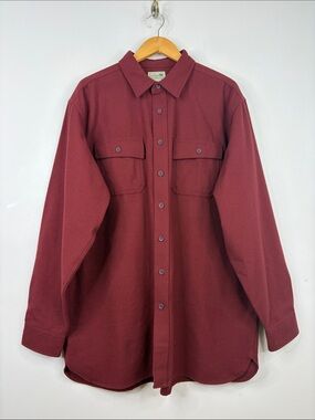 LL Bean Chamois Shirt Mens XL Tall Maroon Red Cotton Flannel Long Sleeve